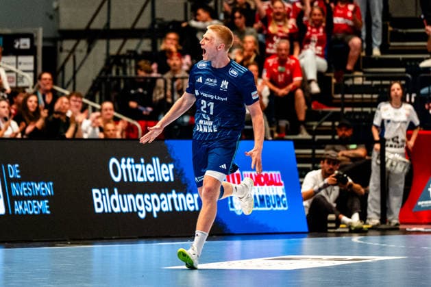 04 06 2026, xdobgx, Handball Daikin HBL, Handball Sport Verein Hamburg HSG Wetzlar v l Frederik Bo Andersen Handball Sport Verein Hamburg, 21 Jubel, Torjubel, jubelt ueber das Tor, celebrate the goal, celebration Hamburg