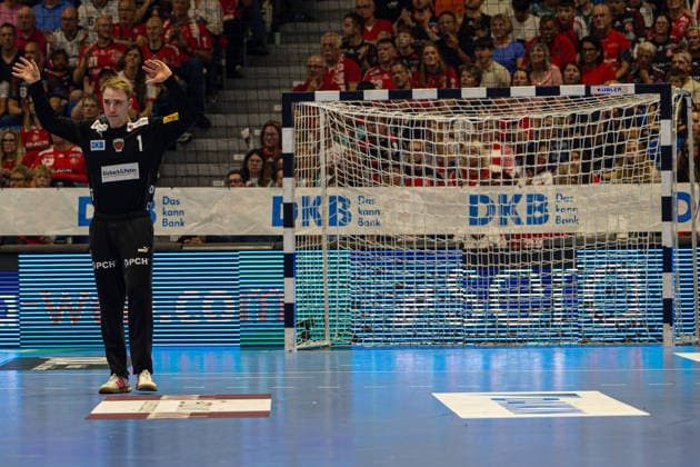 DAIKIN Handball Bundesliga, Kassel, MT Melsungen vs Fuechse Berlin, Rothenbach Halle Kassel 04 06 2026 DAIKIN Handball Bundesliga, Kassel, Germany 04 06 2026 Lasse Ludwig Fuechse Berlin, 1 in front of the goal, Handball Bundesliga, MT Melsungen vs Fuechse Berlin match, Rothenbach Halle Kassel Copyright: xBEAUTIFULxSPORTS Freudensteinx