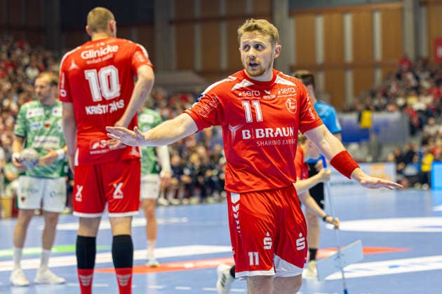 DAIKIN Handball Bundesliga, Kassel, MT Melsungen vs Fuechse Berlin, Rothenbach Halle Kassel 04 06 2026 DAIKIN Handball Bundesliga, Kassel, Germany 04 06 2026 Dimitri Ignatow MT Melsungen, 11 with gesture, Handball Bundesliga, Match of MT Melsungen vs Fuechse Berlin, Rothenbach Halle Kassel Copyright: xBEAUTIFULxSPORTS Freudensteinx