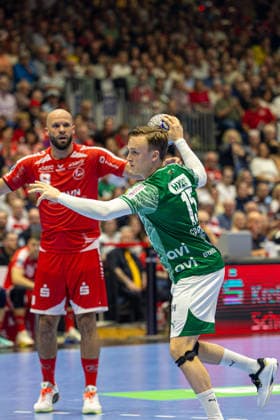 DAIKIN Handball Bundesliga, Kassel, MT Melsungen vs Fuechse Berlin, Rothenbach Halle Kassel 04 06 2026 DAIKIN Handball Bundesliga, Kassel, Germany 04 06 2026 Tobias Scholberg Grondahl Füchse Berlin, 15 at the throw, Handball Bundesliga, MT Melsungen vs Fuechse Berlin match, Rothenbach Halle Kassel Copyright: xBEAUTIFULxSPORTS Freudensteinx