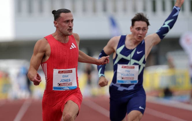 ATHLETICS - Liese Prokop Memorial ST. POELTEN,,04.JUN.26 - ATHLETICS - Liese Prokop Memorial, 100m, men. Image shows Elliot Jones (GBR) and Filip Vojacek (CZE).  GEPAxpictures xWalterxLuger