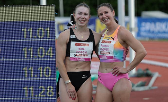 ATHLETICS - Liese Prokop Memorial ST. POELTEN,,04.JUN.26 - ATHLETICS - Liese Prokop Memorial, 100m, women. Image shows Isabel Posch and Magdalena Lindner (AUT).  GEPAxpictures xWalterxLuger