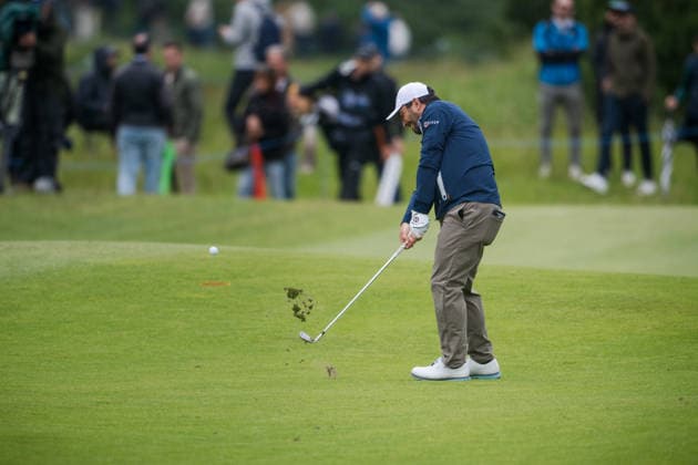 AMSTERDAM, NETHERLANDS - JUNE 04: Yurav Premlall of South Africa plays his second shot from the fairway of the 1st hole during the first round of the KLM Open at The International on June 4, 2026 in Amsterdam, Netherlands. Credit: Andy Astfalck NurPhoto Netherlands Copyright: xAndyxAstfalckx