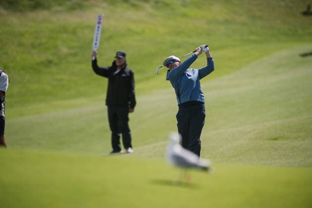 AMSTERDAM, NETHERLANDS - JUNE 04: Ewen Ferguson of Scotland plays his second shot from the fairway of the 3rd hole during the first round of the KLM Open at The International on June 4, 2026 in Amsterdam, Netherlands. Credit: Andy Astfalck NurPhoto Netherlands Copyright: xAndyxAstfalckx