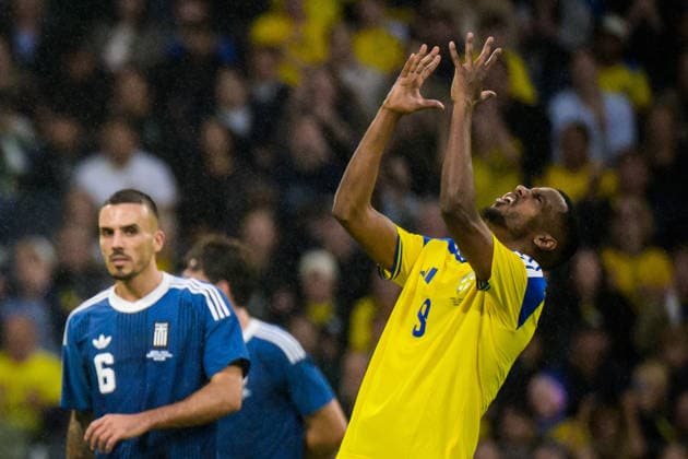 260604 Alexander Isak of Sweden looks dejected during the international friendly football match between Sweden and Greece on June 4, 2026 in Stockholm Photo Joel Marklund BILDBYRAN code JM JM0822 bbeng fotboll football soccer fotball träningslandskamp international friendly sverige sweden sverige a grekland greece depp  Copyright: JOELxMARKLUND BB260604JM120