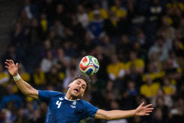 260604 Ntinos Mavropanos of Greece during the international friendly football match between Sweden and Greece on June 4, 2026 in Stockholm Photo Joel Marklund BILDBYRAN code JM JM0822 bbeng fotboll football soccer fotball träningslandskamp international friendly sverige sweden sverige a grekland greece  Copyright: JOELxMARKLUND BB260604JM125