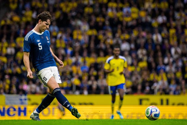 260604 Panagiotis Retsos of Greece during the international friendly football match between Sweden and Greece on June 4, 2026 in Stockholm Photo Joel Marklund BILDBYRAN code JM JM0822 bbeng fotboll football soccer fotball träningslandskamp international friendly sverige sweden sverige a grekland greece  Copyright: JOELxMARKLUND BB260604JM122