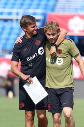 Canada s Training Day For The Fiendly Match v Northern Ireland Jesse Marsch Head Coach of Canada national soccer team and Jacob Shaffelburg during the training day ahead International Friendly, Länderspiel, Nationalmannschaft match between Canada and Northern Ireland at Saputo Stadium. on June 4, 2026 in Montreal, Canada. (Photo by Horacio Zamora Eyepix Group) Copyright: xHoracioxZamorax xEyepixxGroupx HZ_04062026_185821