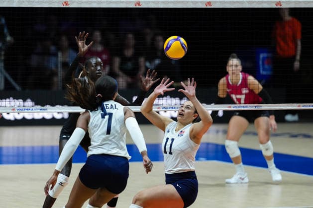 2026 Women s Volleyball Nations League - Quebec City - Day2 Saige Ka aha aina-Torres 11 of the United States in action during the 2026 Women s Volleyball Nations League match between Canada and the United States at Videotron Centre on June 4, 2026, in Quebec City, Canada. Quebec City Quebec Canada  Copyright: xYuanxTianx originalFilename:tian-2026wome260604_npFVu.jpg