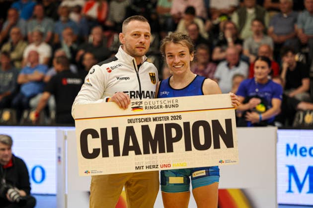 RINGEN German Championships 2026 53kg Annika Wendle ASV Altenheim and Bundestainer Marc Wentzke