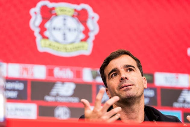 LEVERKUSEN, GERMANY - JUNE 05: Carles Martinez Novell (Head coach Bayer 04 Leverkusen) is being presented as the new Head Coach during a press conference, PK, Pressekonferenz at BayArena on June 05, 2026 in Leverkusen, Germany. North Rhine Westphalia Germany Copyright: xSteffiexWunderlx