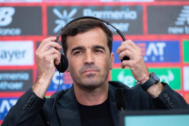 Carles Martinez Novell, head coach, portrait, portrait, single picture, cropped single motif, presentation of Carles Martinez Novell as new coach of Bayer Leverkusen 05 06 2025 in the Bayarena Leverkusen, Â
