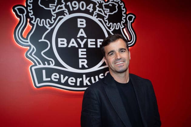 Carles Martinez Novell, head coach, portrait, portrait, single picture, cropped single motif, presentation of Carles Martinez Novell as new coach of Bayer Leverkusen 05 06 2025 in the Bayarena Leverkusen, Â