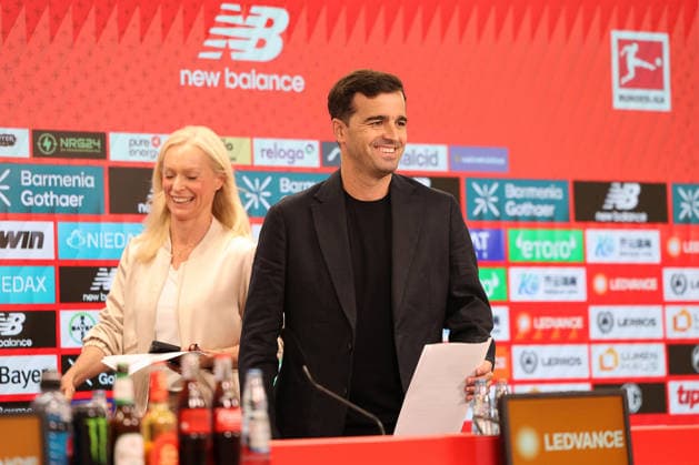 14 02 2026, Football, Bayer 04 Leverkusen, 1 Soccer Bundesliga, BayArena, Season 2026 2027 Press conference for the presentation of the new head coach Carles Martinez Novell DFB regulations prohibit any use of photographs as image sequences and or quasi video Nordrhein Westfalen Germany