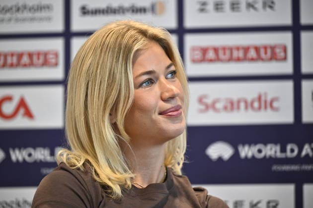STOCKHOLM, SWEDEN 20260605 Julia Henriksson, during a press conference before the Bauhaus Gala Diamond League in athletics in Stockholm STOCKHOLM SWEDEN x10430x  Copyright: xChristinexOlsson TTx PRESSKONFERENS INFÖR BAUHAUSGALAN