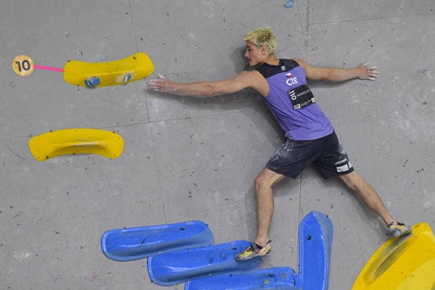 Czech climber Lukas Mokrolusky competes in World Cup in sport climbing: bouldering - semi-finals men, in Prague, Czech Republic, on June 5, 2026. (CTKxPhoto VitxSimanek) CTKPhotoP2026060504007  CTKPhotoP2026060504007