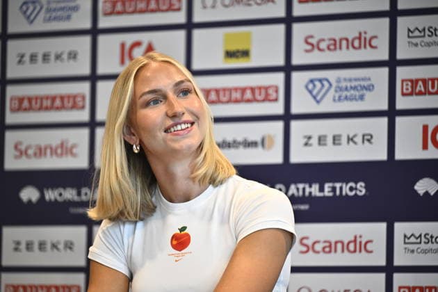 STOCKHOLM, SWEDEN 20260605 Julia Henriksson, during a press conference ahead of the Bauhaus Gala Diamond League in athletics in Stockholm STOCKHOLM SWEDEN x10430x  Copyright: xChristinexOlsson TTx PRESSKONFERENS INFÖR BAUHAUSGALAN
