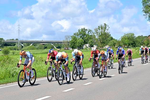 Tour de Wallonie 2026 Stage 5 AUBEL, BELGIUM - JUNE 05 : The breakaway with riders of NSN Cycling Team and Netcompany INEOS during stage 5 of the 47th edition of Ethias Tour de Wallonie an UCI ProSeries 2.Pro cycling road race stage for Men Elite of 176.45 km with start in Bassenge and finish in Aubel on June 5, 2026 in Aubel, Belgium, 05 06 2026 ( Motordriver Pieter Van Herzele - Aubel Belgium  Copyright: xSesx