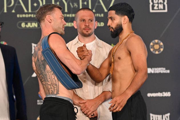 Josh Padley v Aqib Fiaz Weigh-In Josh Padley European Champion and Aqib Fiaz face off during the Josh Padley v Aqib Fiaz Weigh-In at the Millennium Gallery, Sheffield, England, United Kingdom on 5 June 2026 Credit: Connor McMain Every Second Media Editorial use only. All images are copyright Every Second Media Limited. No images may be reproduced without prior permission. Copyright: xIMAGO EveryxSecondxMediax ESM-2022-0036 ConnorxMcMainx xEveryxSecondxMediax