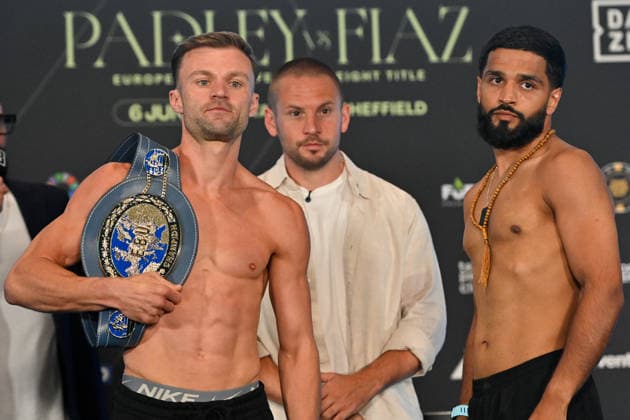 Josh Padley v Aqib Fiaz Weigh-In Josh Padley European Champion and Aqib Fiaz face off during the Josh Padley v Aqib Fiaz Weigh-In at the Millennium Gallery, Sheffield, England, United Kingdom on 5 June 2026 Credit: Connor McMain Every Second Media Editorial use only. All images are copyright Every Second Media Limited. No images may be reproduced without prior permission. Copyright: xIMAGO EveryxSecondxMediax ESM-2022-0037 ConnorxMcMainx xEveryxSecondxMediax