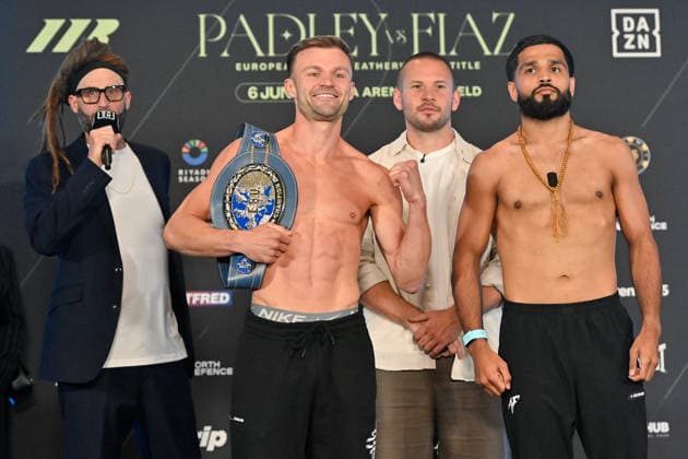 Josh Padley v Aqib Fiaz Weigh-In Josh Padley European Champion and Aqib Fiaz face off during the Josh Padley v Aqib Fiaz Weigh-In at the Millennium Gallery, Sheffield, England, United Kingdom on 5 June 2026 Credit: Connor McMain Every Second Media Editorial use only. All images are copyright Every Second Media Limited. No images may be reproduced without prior permission. Copyright: xIMAGO EveryxSecondxMediax ESM-2022-0040 ConnorxMcMainx xEveryxSecondxMediax