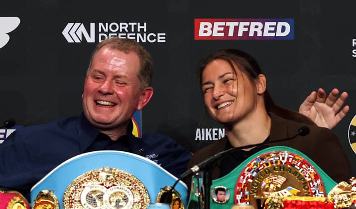 Matchroom Boxing press conference, PK, Pressekonferenz Croke Park, Dublin 5 6 2026 Brian Peters and Katie Taylor Brian Peters and Katie Taylor 5 6 2026  Copyright: x INPHO GaryxCarrx AC014371