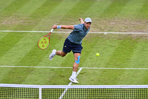 RECORD DATE NOT STATED 5th June 2026; The Edgbaston Priory Club, Birmingham, Midlands, England; 2026 Lexus Birmingham Open Tennis, Day Seven; Kamil Majchrzak (POL) plays a volley in his quarter final match against Sho Shimabukuro (JAP) GodfreyxPitt