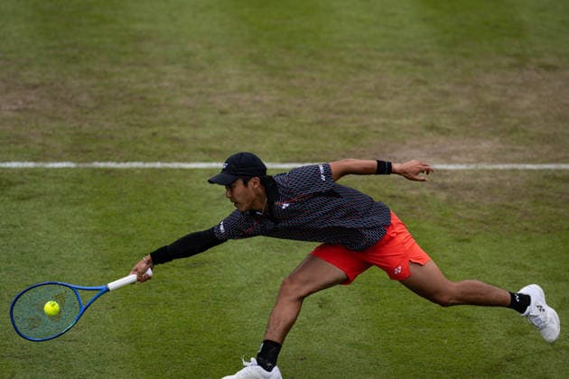 RECORD DATE NOT STATED 5th June 2026; The Edgbaston Priory Club, Birmingham, Midlands, England; 2026 Lexus Birmingham Open Tennis, Day Seven; Rinky Hijikata (AUS) stretches for a forehand in his quarter final match against Arthur Fery (GBR) GodfreyxPitt