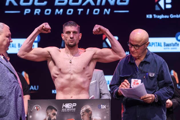 Boxing KUC Box Promotion, Waage, Falkensee, 05 06 2026 IBF European Championship Paul Wall GER Damiano Fascinelli ITA