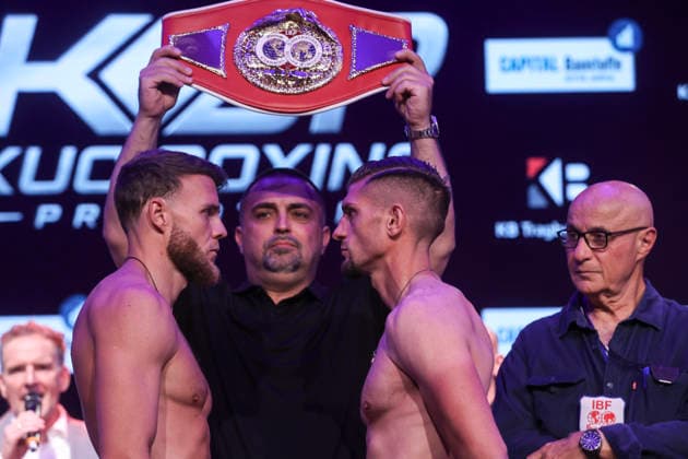 Boxing KUC Box Promotion, Waage, Falkensee, 05 06 2026 IBF European Championship Paul Wall GER Damiano Fascinelli ITA