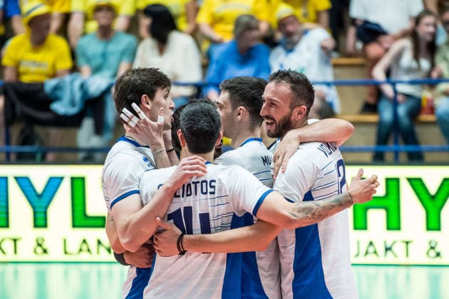 260605 Players of Greece celebrate during the European League match between Greece and Sweden on June 5, 2026 in Lund Photo Christian Örnberg BILDBYRAN COP 166 CO0703 volleyball volleyball landslaget grekland sverige european league bbeng sweden greece jubel  Copyright: CHRISTIANxÖRNBERG BB260605CO004