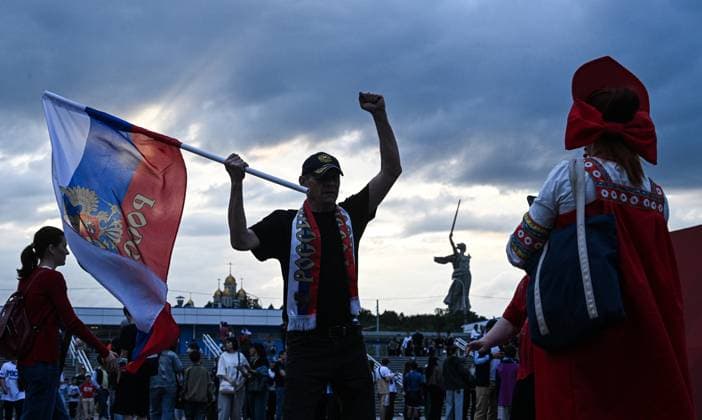 Russia Soccer Friendly Russia - Burkina Faso 9183191 05.06.2026 Russia s fans gather before the friendly soccer match between Russia and Burkina Faso outside Volgograd Arena stadium, in Volgograd, Russia. Maksim Blinov Sputnik Volgograd Russia  Copyright: xMaksimxBlinovx