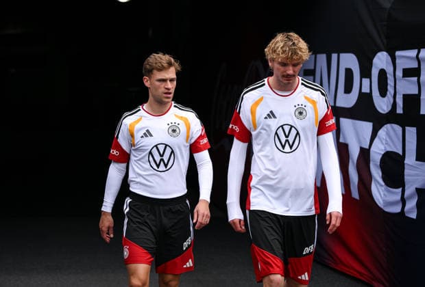 Soccer World Cup 2026 preparation Germany in Chicago 05 06 2026 Final training of the German national team at Solider Field Stadium before the test match against the USA Joshua Kimmich left and Nick Woltemade right enter the stadium
