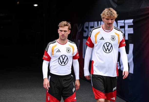 Soccer World Cup 2026 preparation Germany in Chicago 05 06 2026 Final training of the German national team at Solider Field Stadium before the test match against the USA Joshua Kimmich left and Nick Woltemade right enter the stadium