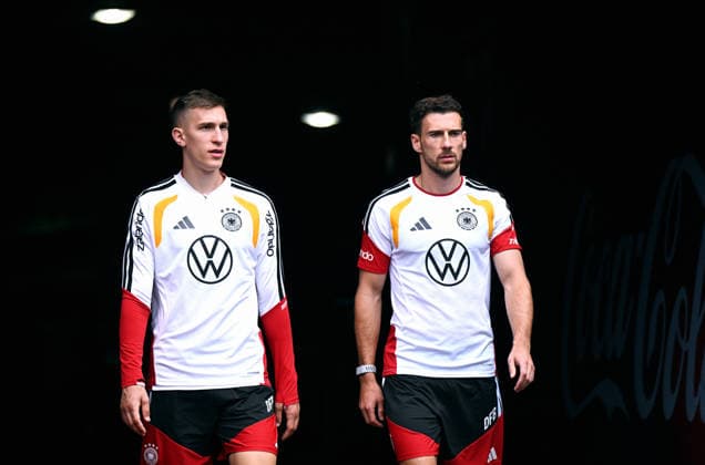 Football, international match, men, World Cup 2026, training of the German national team at Soldier Field, Chicago Nico Schlotterbeck GER , Leon Goretzka GER