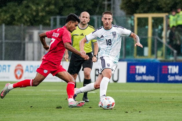 San Marino International Friendly 2025 2026 05 06 2026 San Marino vs Bangladesh San Marino Stadium Serravalle, San Marino Shekh Morsalin Bangladesh , Samuele Zannoni San Marino Copyright: xLUKAxKOLANOVICx