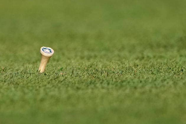 DUBLIN, OH - JUNE 05: Detailed look at Memorial Tournament branded tee in the grass during second round of the Memorial Tournament on June 05, 2026 at the Muirfield Village Golf Club in Dublin, Ohio. (Photo by Jason Mowry Icon Sportswire) GOLF: JUN 05 PGA, Golf Herren the Memorial Tournament presented by Workday EDITORIAL USE ONLY Icon260605032