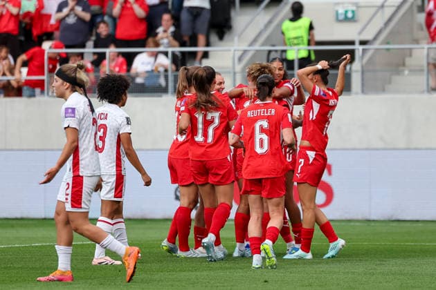 Goal celebration Switzerland at 1 0 by Sydney Schertenleib Switzerland, 10 , Switzerland, Football, World Cup Qualification Europe Women, Matchday 5, 2026, Switzerland vs Malta, 05 06 2026, Lugano AIL Arena Switzerland Copyright: xGrantxHubbsx