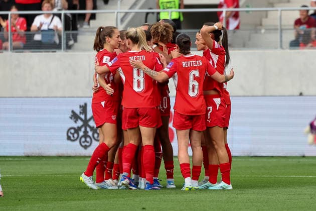 Goal celebration Switzerland at 1 0 by Sydney Schertenleib Switzerland, 10 , Switzerland, Football, World Cup Qualification Europe Women, Matchday 5, 2026, Switzerland vs Malta, 05 06 2026, Lugano AIL Arena Switzerland Copyright: xGrantxHubbsx