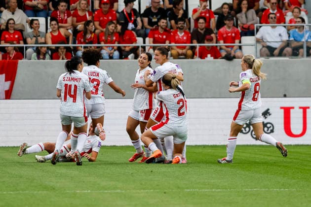Goal celebration Malta at 1 1 by Kailey Willis Malta, 09 , Switzerland, Football, World Cup Qualification Europe Women, Matchday 5, 2026, Switzerland vs Malta, 05 06 2026, Lugano AIL Arena Switzerland Copyright: xGrantxHubbsx