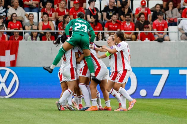 Goal celebration Malta at 1 1 by Kailey Willis Malta, 09 , Switzerland, Football, World Cup Qualification Europe Women, Matchday 5, 2026, Switzerland vs Malta, 05 06 2026, Lugano AIL Arena Switzerland Copyright: xGrantxHubbsx
