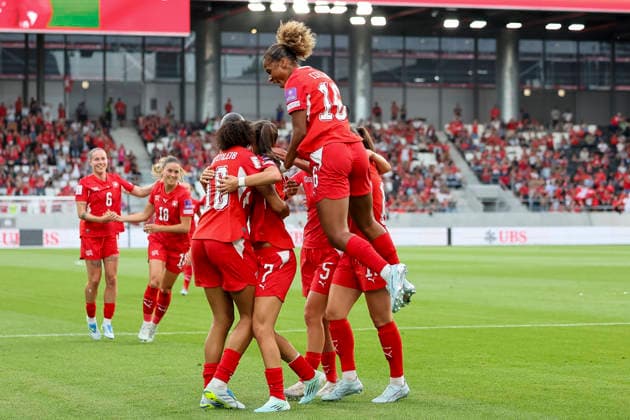 Goal celebration Switzerland at 3 1 by Riola Xhemaili Switzerland, 07 , Switzerland, Football, World Cup Qualification Europe Women, Matchday 5, 2026, Switzerland vs Malta, 05 06 2026, Lugano AIL Arena Switzerland Copyright: xGrantxHubbsx