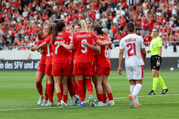 Goal celebration Switzerland at 4 1 by Aurelie Csillag Switzerland, 16 , Switzerland, Football, World Cup Qualification Europe Women, Matchday 5, 2026, Switzerland vs Malta, 05 06 2026, Lugano AIL Arena Switzerland Copyright: xGrantxHubbsx