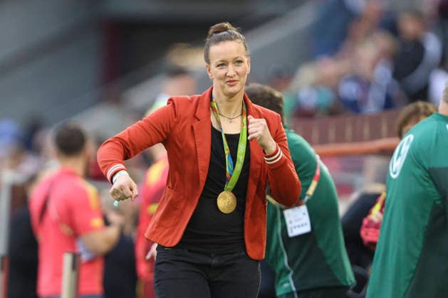 Almuth Schult gestures during the FIFA Women s World Cup 2027 Qualifier match between Germany and Norway at RheinEnergieStadion on June 5, 2026 in Cologne, Germany Photo by Oliver Kaelke DeFodi Images