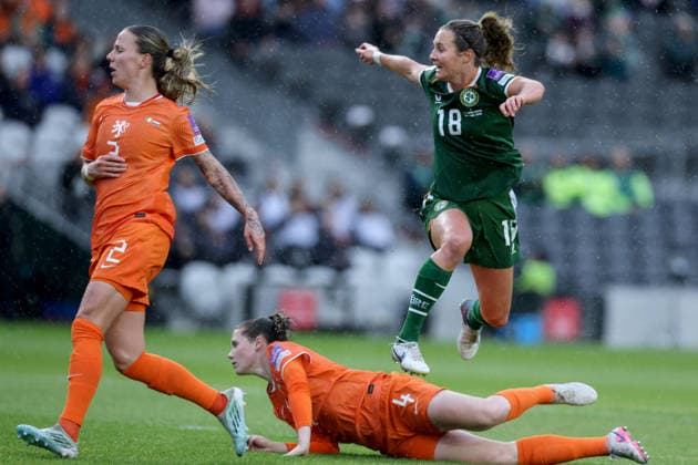2027 FIFA Women s World Cup Qualifier, SuperValu Pairc Ui Chaoimh, Cork 5 6 2026 Republic of Ireland WNT vs The Netherlands Ireland s Kyra Carusa scores her side™s first goal of the game Kyra Carusa scores her side™s first goal of the game 5 6 2026  Copyright: x INPHO TomxMaherx RDR_9520