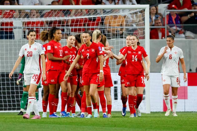 Goal celebration Switzerland at 5 1 by Geraldine Reuteler Switzerland, 06 , Switzerland, Football, World Cup Qualification Europe Women, Matchday 5, 2026, Switzerland vs Malta, 05 06 2026, Lugano AIL Arena Switzerland Copyright: xGrantxHubbsx