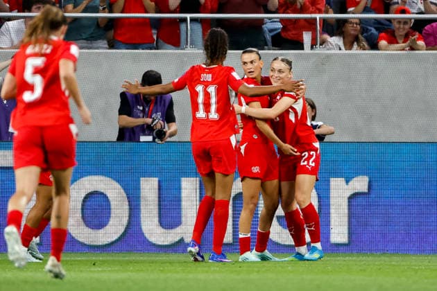 Goal celebration Switzerland at 6 1 by Riola Xhemaili Switzerland, 07 , Switzerland, Football, World Cup Qualification Europe Women, Matchday 5, 2026, Switzerland vs Malta, 05 06 2026, Lugano AIL Arena Switzerland Copyright: xGrantxHubbsx