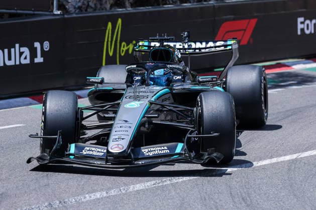 F1 Grand Prix of Monaco 2026 Circuit de Monaco Free Practice 1 Monaco 05 06 2026 George Russel of United Kingdom and Mercedes AMG Petronas Formula One Team W17 63 seen during F1 Grand Prix of Monaco 2026 Free Practice 1 at Circuit de Monaco in Monte Carlo, Monaco Copyright: xBEAUTIFULxSPORTS Carabellix