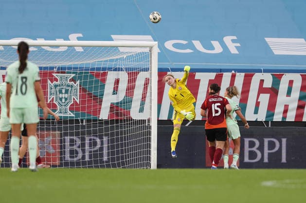 goalkeeper Sofija Nesterova Latvia in action, in action, during the FIFA Women s World Cup Brazil 2027 Qualifiers League B, Group B3 Matchday 5 match between Portugal and Latvia at Estadio Antonio Coimbra da Mota on June 5, 2026, in Estoril, Portugal Copyright: JoaquimxFerreira