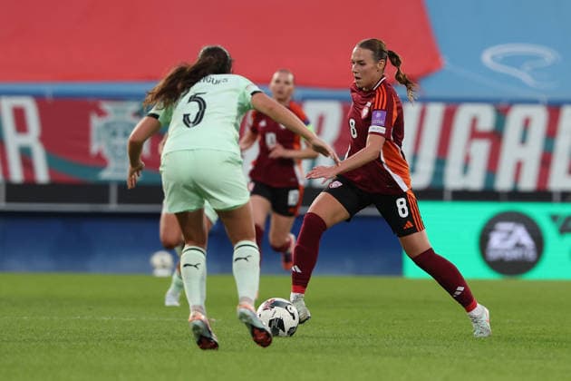 Nelly Rodrigues Portugal , Viktorija Zaicikova Latvia in action, in action during the FIFA Women s World Cup Brazil 2027 Qualifiers League B, Group B3 Matchday 5 match between Portugal and Latvia at Estadio Antonio Coimbra da Mota on June 5, 2026, in Estoril, Portugal Copyright: JoaquimxFerreira